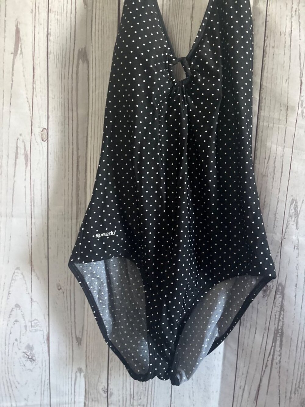 Speedo Black/White Polka Dot One Piece Swimsuit Over The Shoulder Strap Plus Siz - Picture 4 of 8
